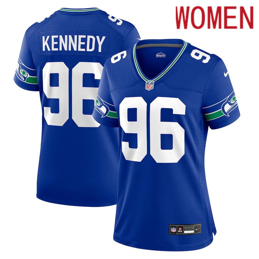 Women Seattle Seahawks #96 Cortez Kennedy Nike Royal Throwback Player Game NFL Jersey